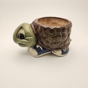 Vintage 1977 Ceramic Turtle Planter With Sneakers